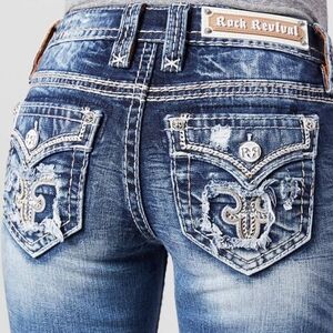 ❤️NWT❤️ ROCK REVIVAL ALAINA MA210 EMBROIDERED ANKLE SKINNY JEANS SIZE 28